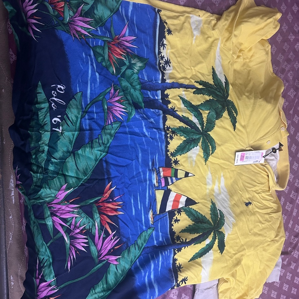 Polo by Ralph Lauren Yellow and Blue Tropical Dress Shirt